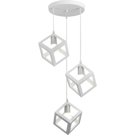 Lampadario Bianco Moderno a Sospensione 3 Cubi Geometrici Design Minimal Attacco E27 Lampada Soffitto Regolabile per Cucina Soggiorno Sala da Pranzo