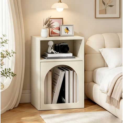 Comodino color crema con vani a giorno, moderno design curvo - CHICFURN (1/5)