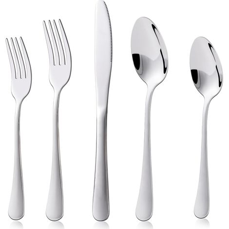 Set Couverts de Table Ménagère: Ensemble Vaisselle de Table 4 Personnes, Ménagères en Acier Inoxydable, 20 Pièces Argenté, Lavables au Lave-vaisselle (1/5)
