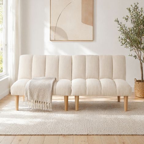 Sofá cama convertible 2 plazas 167x82x72 cm en tela acanalada beige, modular-FLORAGRACE (1/5)