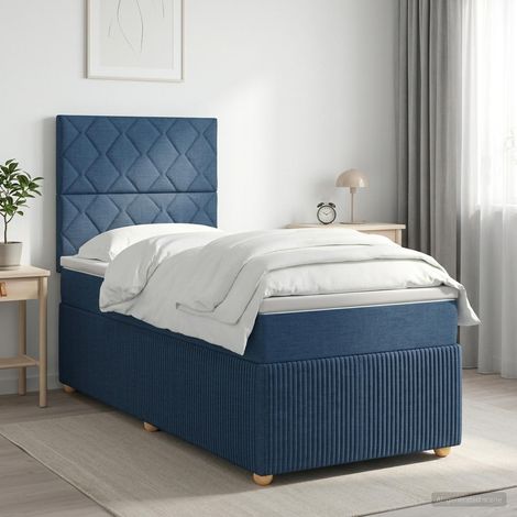 vidaXL Lit boxspring avec matelas Bleu 90 x 190 cm Tissu (1/5)