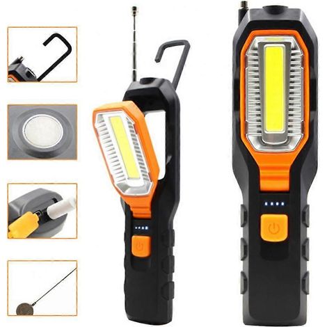 Lampe d'inspection magnétique COB LED rechargeable USB, lampe torche pour réparation automobile, lampe de travail LED avec aimant. (1/5)