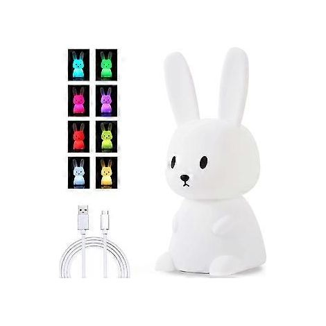 Niedliches Hasen-Nachtlicht für Kinder, Geschenkidee für Kinderzimmer, Babyzimmer, Kleinkinder, Teenager-Mädchen, Kawaii-Zimmerdeko, wiederaufladbare Silikon-Hasenlampe