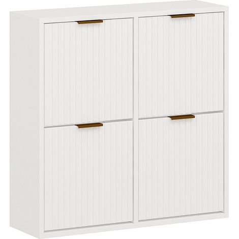 Meuble à chaussures avec 4 compartiments abattants - Blanc et doré - FRALYN