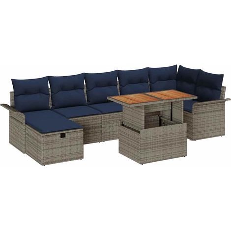 Conjunto de sofás de jardín 8 pcs Gris ratán sintético vidaXL