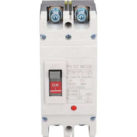 Disjoncteur CC 2P 100 A, boîtier en plastique ignifugé, contacts en alliage d'argent, protection contre les courts-circuits, 1000 V (1/5)