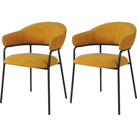 Sedie Rebecca Mobili Kadid 82,5x57x56,5 Tessuto Poliestere Acciaio Giallo Nero Moderno SET 2 pezzi