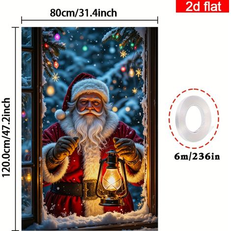 Nouvelle décoration de fenêtre de Noël, tenture Père Noël, décoration de fête, drapeau d'extérieur - 80 x 120 cm (œillets + ruban) - Modèle 13
