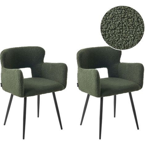 Esszimmerstuhl 2er Set SANILAC Bouclé Dunkelgrün