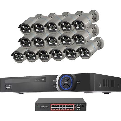 Système de caméra, résolution 4MP, audio bidirectionnel, 36CH NVR 16 Caméras, Aucun (1/2)