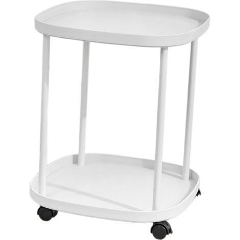 [Table de Chevet de Luxe] + [Modèle Double Étage] + [Table d'Appoint Roulante et Removable pour Salon ou Dormitory, Blanc] (1/5)