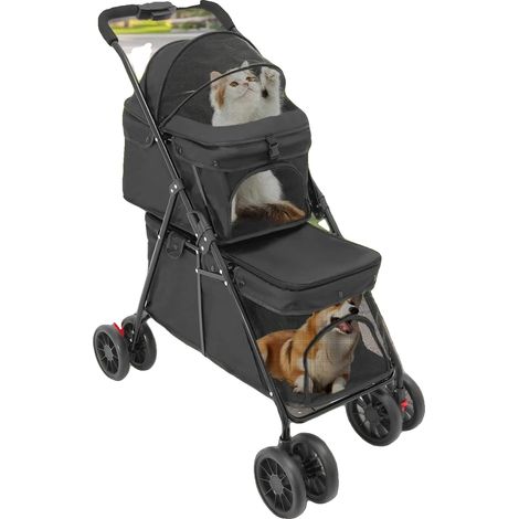 Passeggino per animali domestici, design a 2 livelli, portata superiore 15 kg, portata inferiore 15-20 kg, dimensioni da chiuso 2593 cm, altezza da aperto 95 cm (1/5)