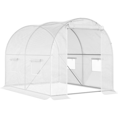 Outsunny – Serre à tomates tunnel 3x2x1,9m – Acier galvanisé renforcé Ø 2,5cm – Bâche PE haute densité 140g/m² – 4 fenêtres avec moustiquaires