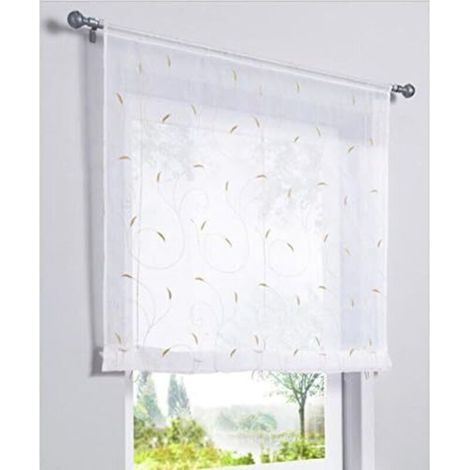 1 Pièce Rideau de Fenêtre Broderie Floral Raffrollo Haut Qualité Voile Décoration de la Chambre Salle de Bain Balcon(Kaki,140x140cm)-Ensoleillé