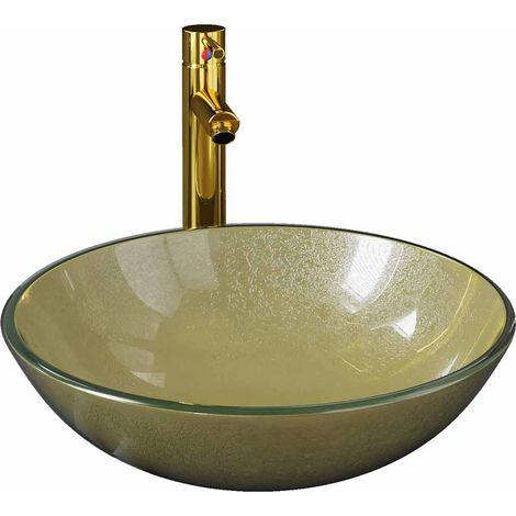 Badezimmer Waschbecken/Waschmuschel/Waschtisch mit Wasserhahn und Ablaufgarnitur Gold (1/5)