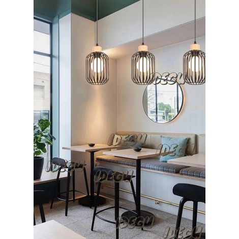 Lustre Industriel - - Rétro - Métal + Bois - 3 Ampoules - 60W Max (1/5)