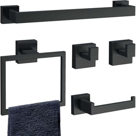 Matte Black Stainless Steel Bathroom Accessories Set of 5 (1/4)