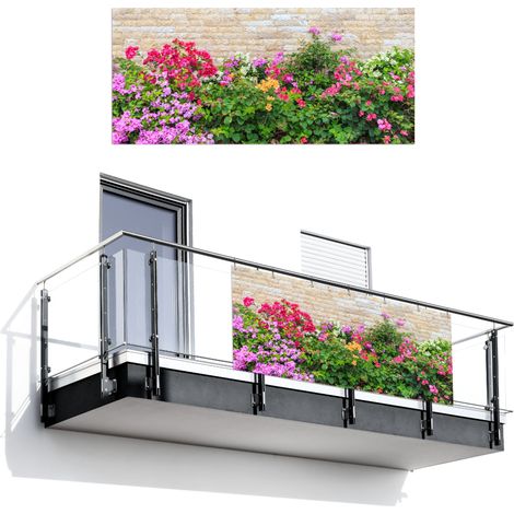 Balcony Privacy Banner Flowers - Plants - Leaves - Stones 200x90 cm (1/4)