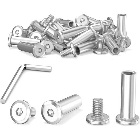 40 pièces de vis de raccordement M6 x 25 mm, vis à manche, en acier inoxydable A2 V2A, vis pour meubles, connecteurs pour armoires avec clé hexagonale pour armoires, planche de bois (1/5)