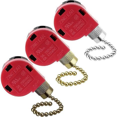 Interrupteur de ventilateur de plafond 3 pièces, 3 vitesses, 4 fils, à tirette, avec connecteur Zing Ear ZE-268S6. Interrupteur de remplacement pour variateur de vitesse, comme illustré. (1/5)