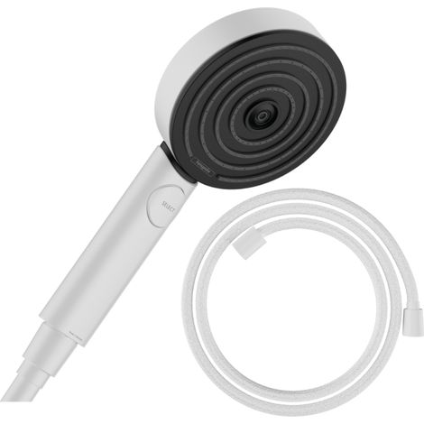 HANSGROHE Pulsify Select EcoSmart 105 rociador 3 chorros Relaxation blanco mate + Flexo de ducha HANSGROHE Designflex 200 cm blanco mate