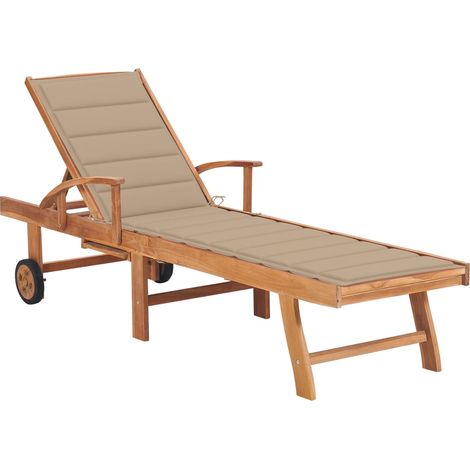 Chaise longue avec coussin beige Bois de teck solide