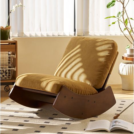Silla mecedora deslizante, tapizado de pana, estructura de madera, color naranja (1/5)
