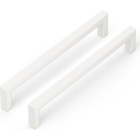 10 Pièce Blanc Poignée Meuble Cuisine 128mm Carré en Acier Inoxydable Poignées de Meubles LSJ12WH128 (1/4)