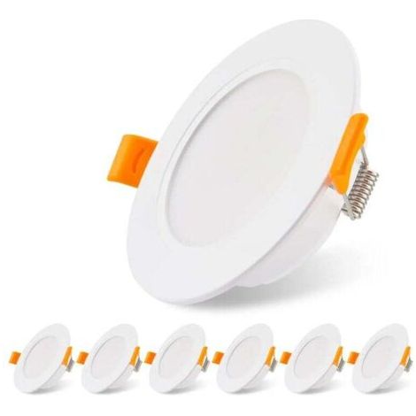 Pack of 6 ultra-flat LED recessed spotlights 230V 5W, recessed ceiling light, 3000K LED spotlight, ceiling spotlight, for bathroom, living room, kitchen, bedroom, opening diameter 75mm [energy c (1/2)