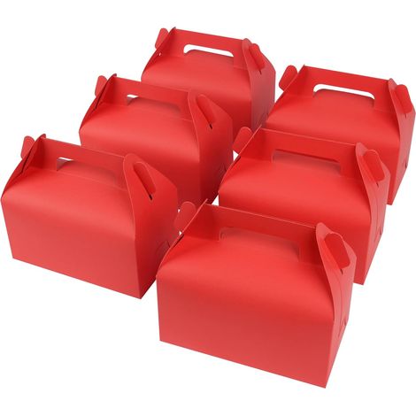 Pack of 30 Red Cardboard Gift Boxes for Parties, Cardboard Cake Boxes 16.3 x 9.5 x 8 cm with Handle and Foldable, Candy Packaging and Snack Packaging for Birthdays, Weddings, Christmas, Party (1/5)
