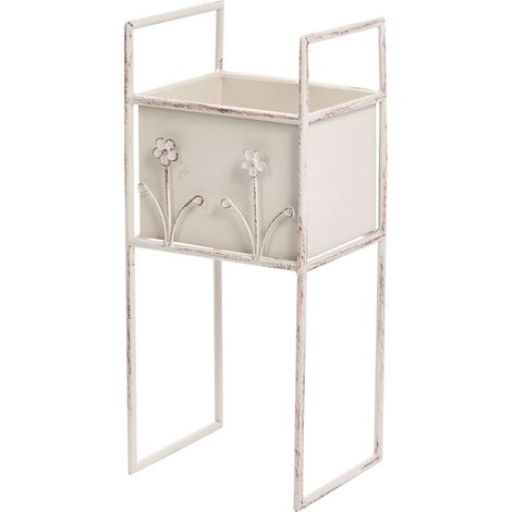 Fioriera rialzata in metallo per giardino, vaso per piante da interno ed esterno su supporto 22 x 18 x 50 cm ferro, beige, lupino (1/5)