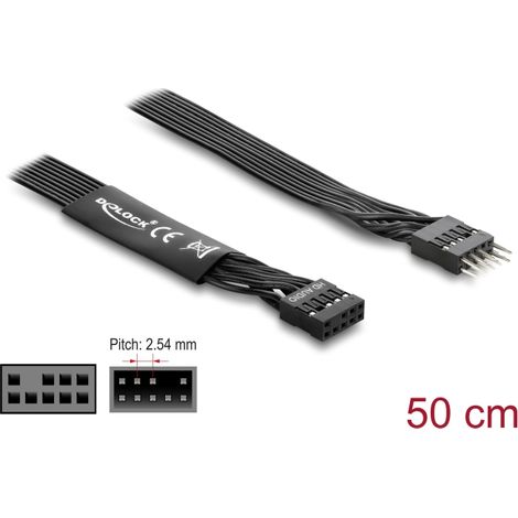 Delock HD Audio Flachbandkabel Mainboard Verlängerungskabel 9 Pin Pfostenstecker zu Pfostenbuchse 50 cm schwarz