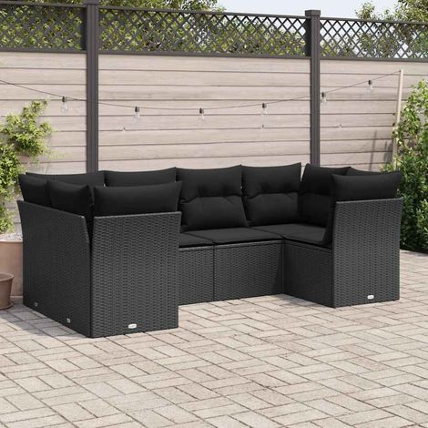 vidaXL Salon de jardin 6 pcs avec coussins noir résine tressée (1/3)
