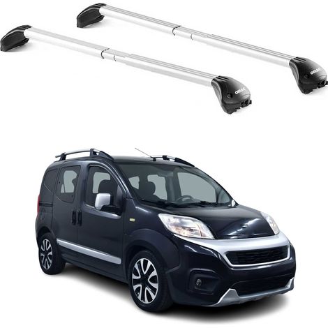 OMAC Barres de toit transversales certifiées TÜV pour Fiat Fiorino 2008-2024 – Verrouillables (4 antivols) – Charge max 100 kg – Sangle inox + protection caoutchouc Argent (1/4)