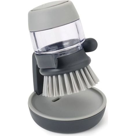Brosse de cuisine rechargeable avec distributeur de savon et support de rangement, grise (1/4)