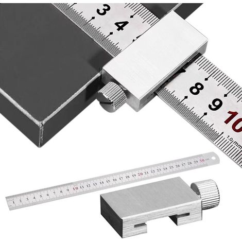 Règle de Traçage Acier Inoxydable 30cm avec Butée, Outil de Précision pour Métal
