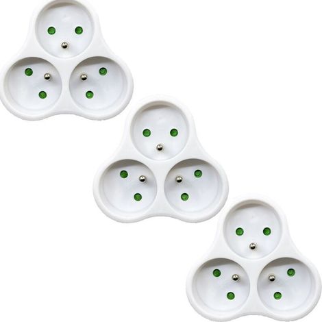 3 x 16A 2P+E - Triangular Power Strip with Child Safety - White Polypropylene - Ideal for Home Use - NF Certified - White - 3 pcs (1/4)