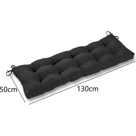 Coussin d'assise noir 50 x 130 cm pour banc de jardin/transat (uniquement le coussin d'assise).