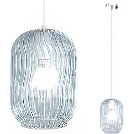 Lampadario moderno top light tender 1181 cr s1 e27 led vetro sospensione, vetro blu