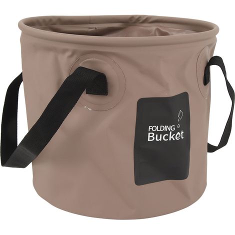 Seau pliable 10 L résistant aux hautes températures, portable et pliable, avec poignée, couleur sable, idéal pour le camping, la pêche et les pique-niques. (1/5)