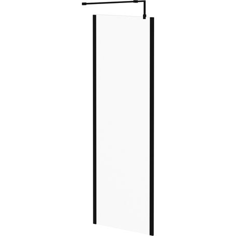 Colore 8mm Clear Glass Matt Black 1850mm x 700mm Walk In Shower Screen including Wall Channel with End Profile and Support Bar (1/5)