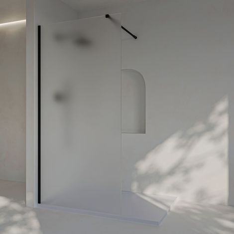 Mampara Panel Fijo Translucido, Fácil instalación SOULBATH Vidrio MATE Arenado de seguridad 8 mm antical, 100 cm ancho x 200 cm alto, Perfil Negro (1/5)