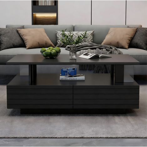 Tavolino LED 100x50x42,5 cm nero con contenitore e 2 cassetti, in acrilico MEUBLIV (1/5)