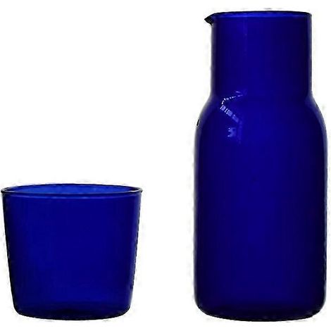 Service à thé en verre transparent couleur bonbon, tasse à jus simple et résistante à la chaleur avec pichet à thé et bouteille d'eau - Bleu bs (1/5)