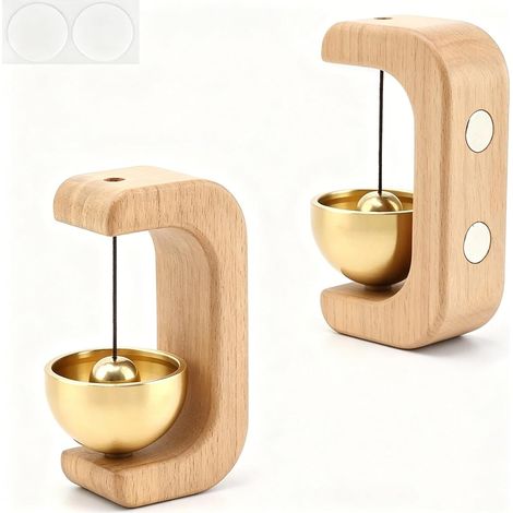 Carillon de Porte, Cloche Porte D'entrée en Bois de Hêtre, Sonnette en Bois avec Double-Face Adhésif, Adapté pour Portes D’entrée, Frigo, Salon et Café (1/5)