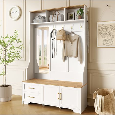 Mueble recibidor para entrada con espejo LED y cajones OKMYHOME (1/5)