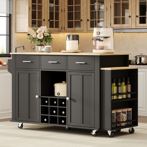 Mueble de cocina con tablero extraíble, 136(223) x 50 x 93 cm, negro OKMYHOME (1/5)