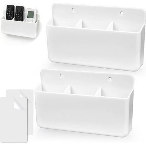 2 Pièces Support Télécommande, Mural Adhésif, ABS Blanc, Rangement 4 Unités, Salon Cuisine Bureau