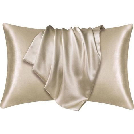 2 Pièces Taie d'oreiller en Soie, 74×48cm Taie d'oreiller Soie, Doux Taie Oreiller, Confortable Silk Pillowcase (Champagne) (1/5)