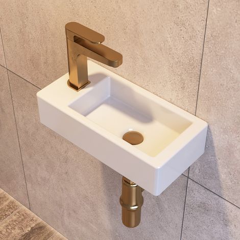 Wall Mount Bathroom Sink, DeerValley Small Rectangle Bathroom Basin, Cloakroom Ceramic Wash Basin Without Overflow - 36.5 x 18 x 9cm (1/5)